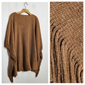 Marvelush Lizden Brown Fringe Poncho & Muffler Scarf Set One Size Boho Chic